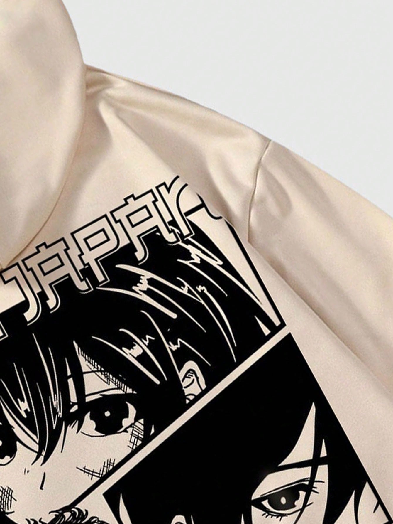 ROMWE Anime Men Japanese Writing Figure Graphic Drawstring Hoodie, School