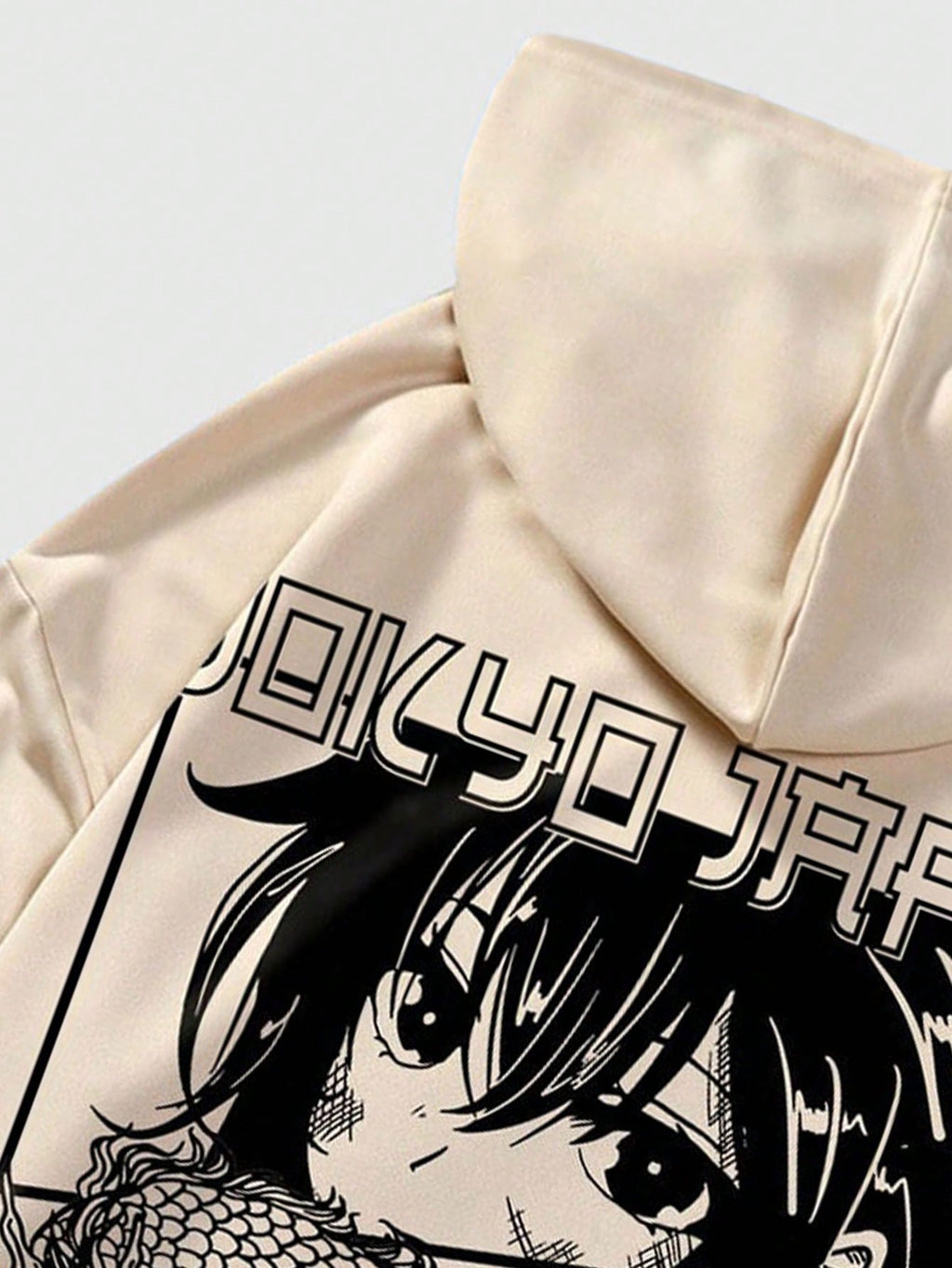 ROMWE Anime Men Japanese Writing Figure Graphic Drawstring Hoodie, School