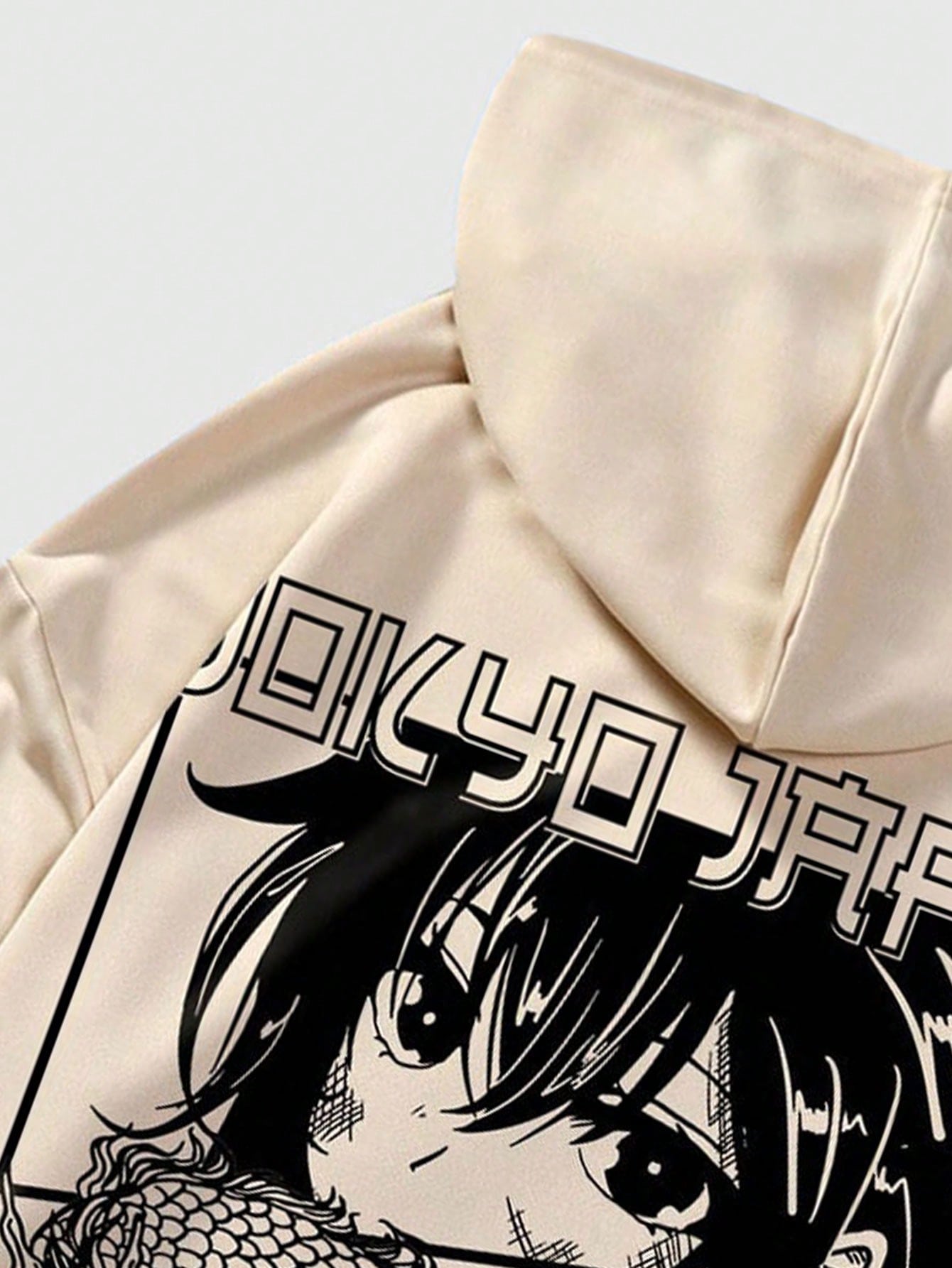ROMWE Anime Men Japanese Writing Figure Graphic Drawstring Hoodie, School