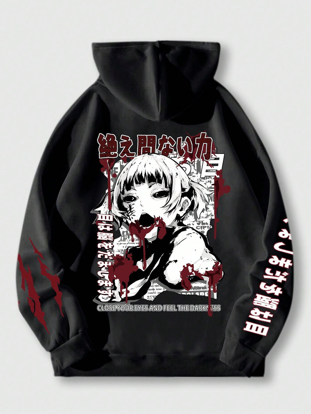 ROMWE Anime Men's Cartoon Print Hooded Long Sleeve Sweatshirt