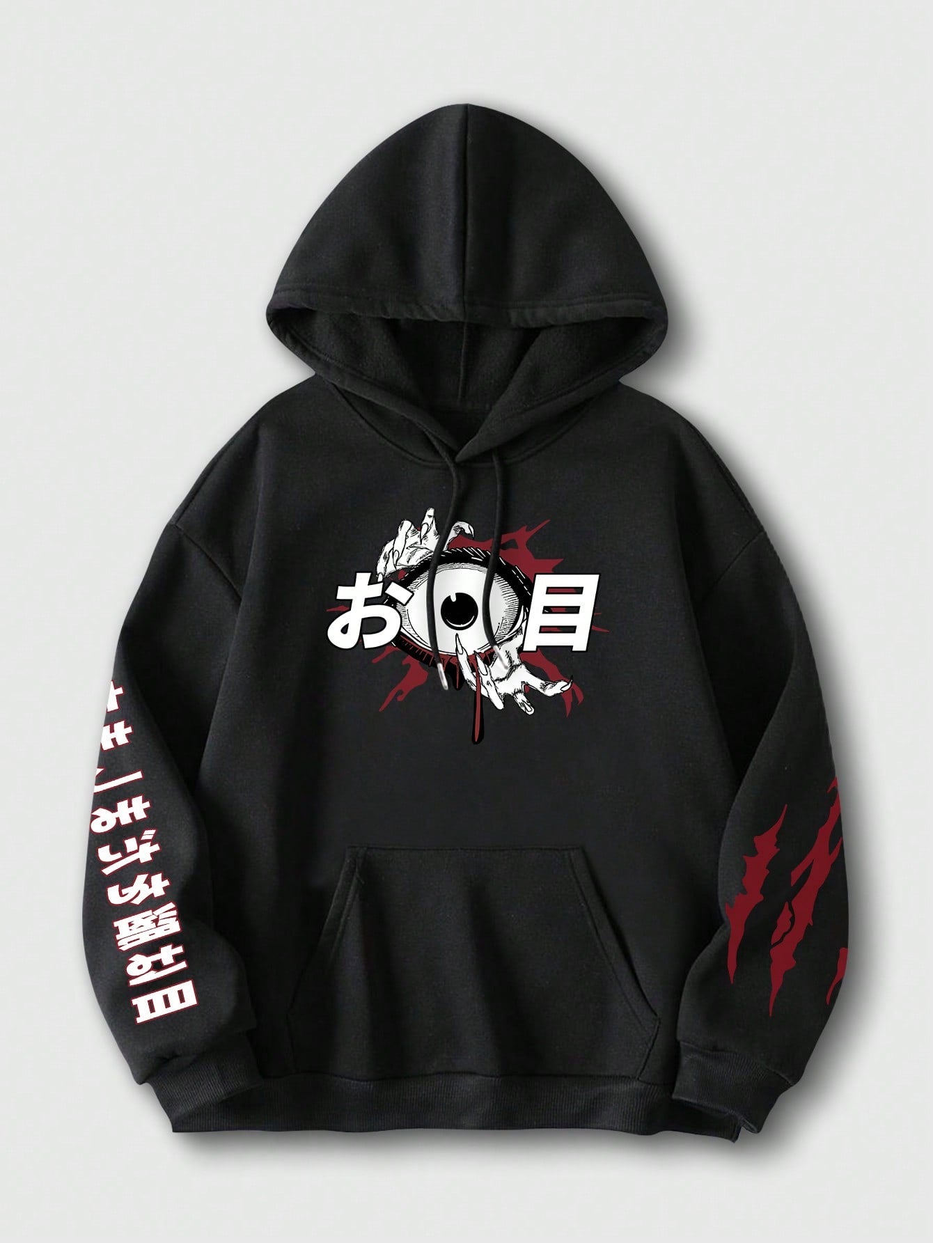 ROMWE Anime Men's Cartoon Print Hooded Long Sleeve Sweatshirt