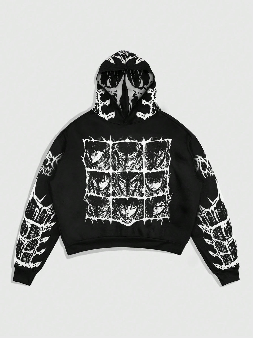ROMWE Street Life Men's Anime Character Printed Long Sleeve Hoodie, Casual And Loose, Autumn/Winter