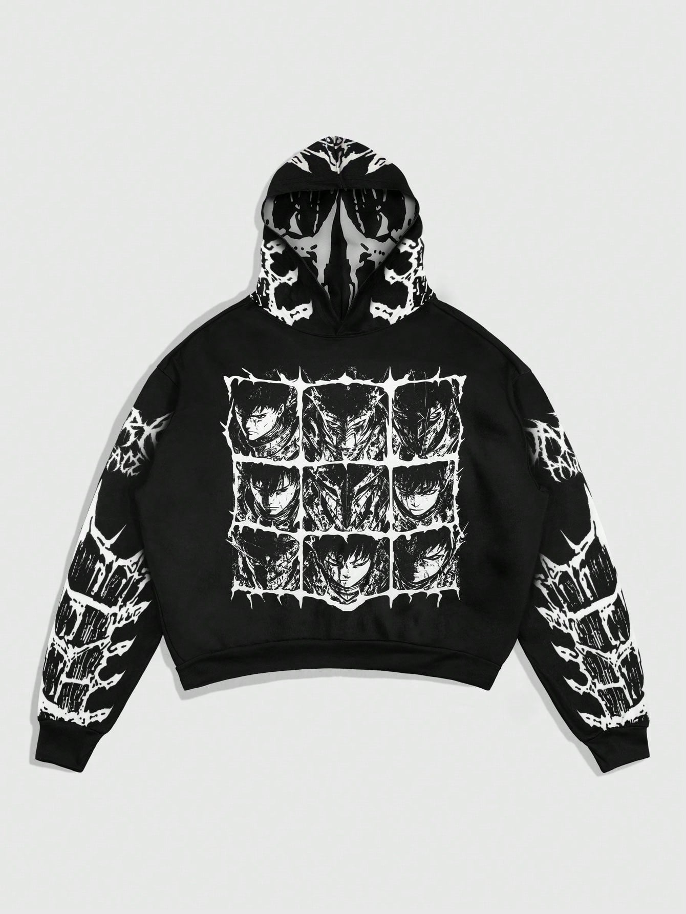 ROMWE Street Life Men's Anime Character Printed Long Sleeve Hoodie, Casual And Loose, Autumn/Winter