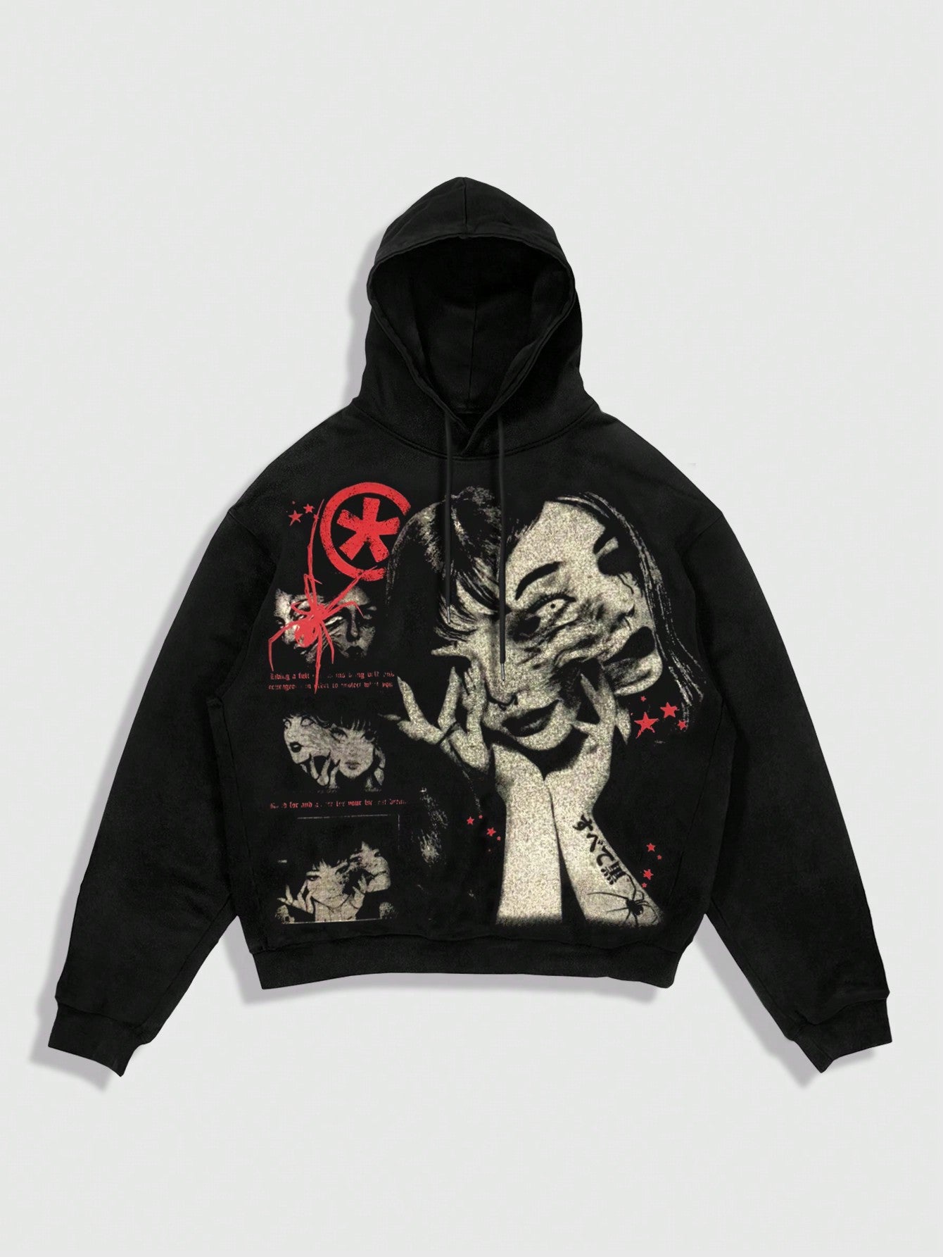 ROMWE Anime Men's Letter & Graphic Print Long Sleeve Drawstring Hoodie, Fall