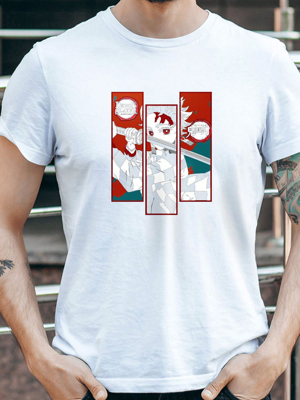 Cool Anime Character Printed Top, Casual And Fashionable Short Sleeved Round Neck T-Shirt, Men's Summer Outdoor Clothing, Versatile For Daily Casual Wear