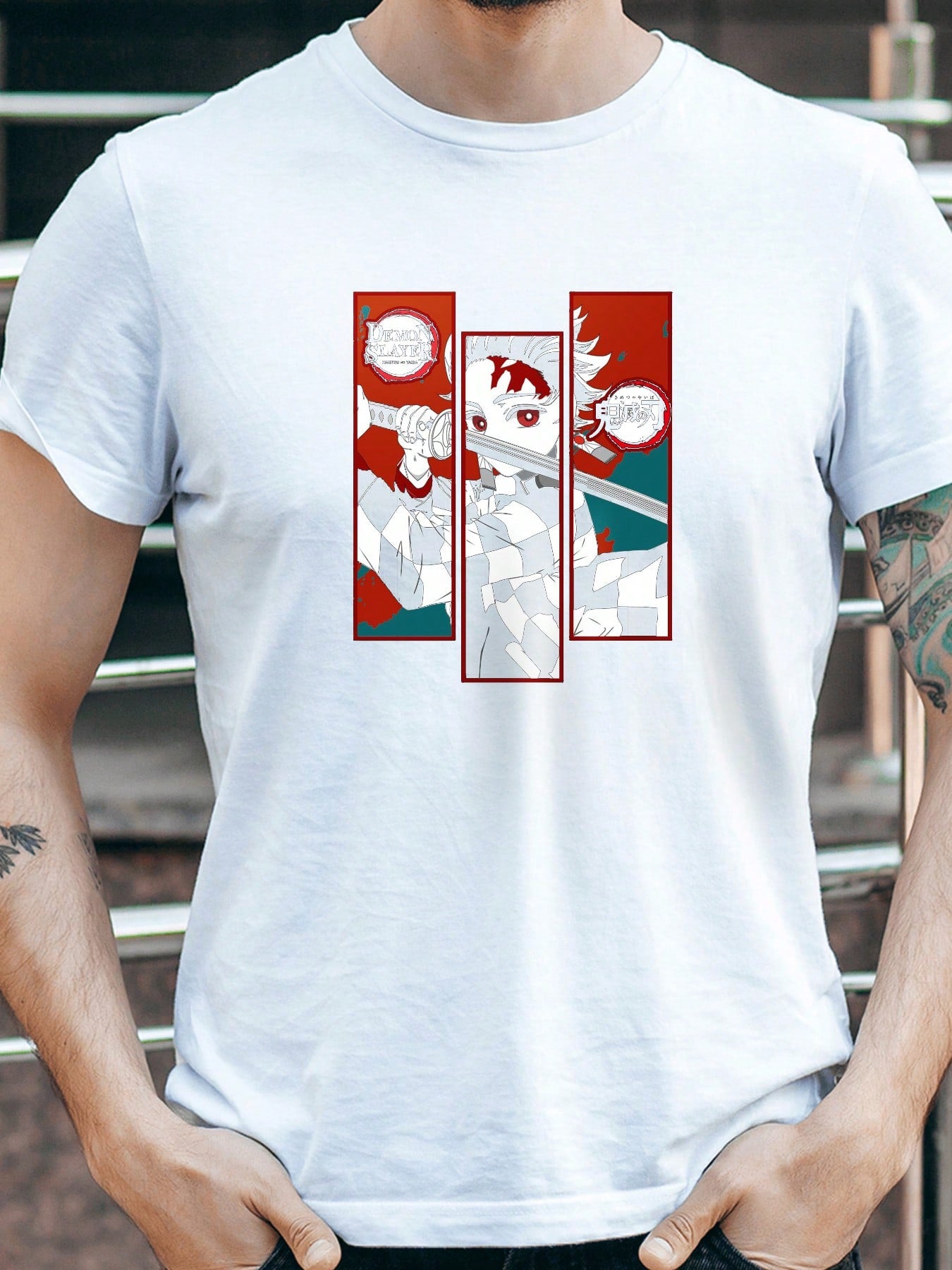 Cool Anime Character Printed Top, Casual And Fashionable Short Sleeved Round Neck T-Shirt, Men's Summer Outdoor Clothing, Versatile For Daily Casual Wear